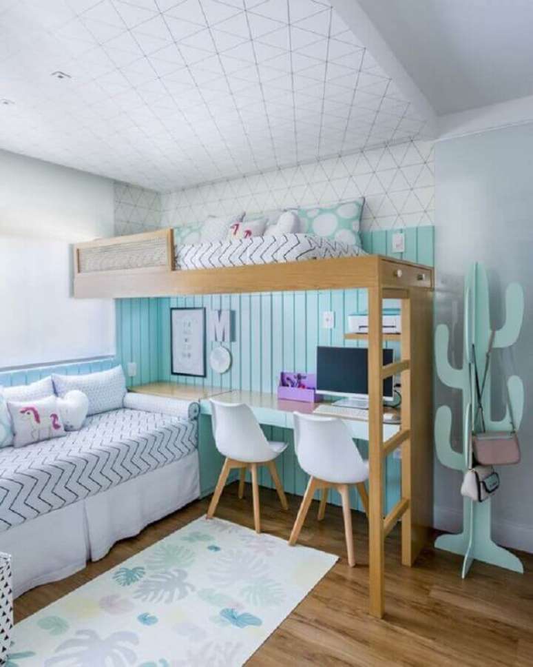 30. Cadeira para quarto feminino solteiro duplo decorado com cama suspensa – Foto: Pinterest