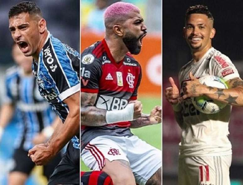 Briga pela artilharia promete (Lucas Uebel/Grêmio, Alexandre Vidal/Flamengo e Divulgação/São Paulo)
