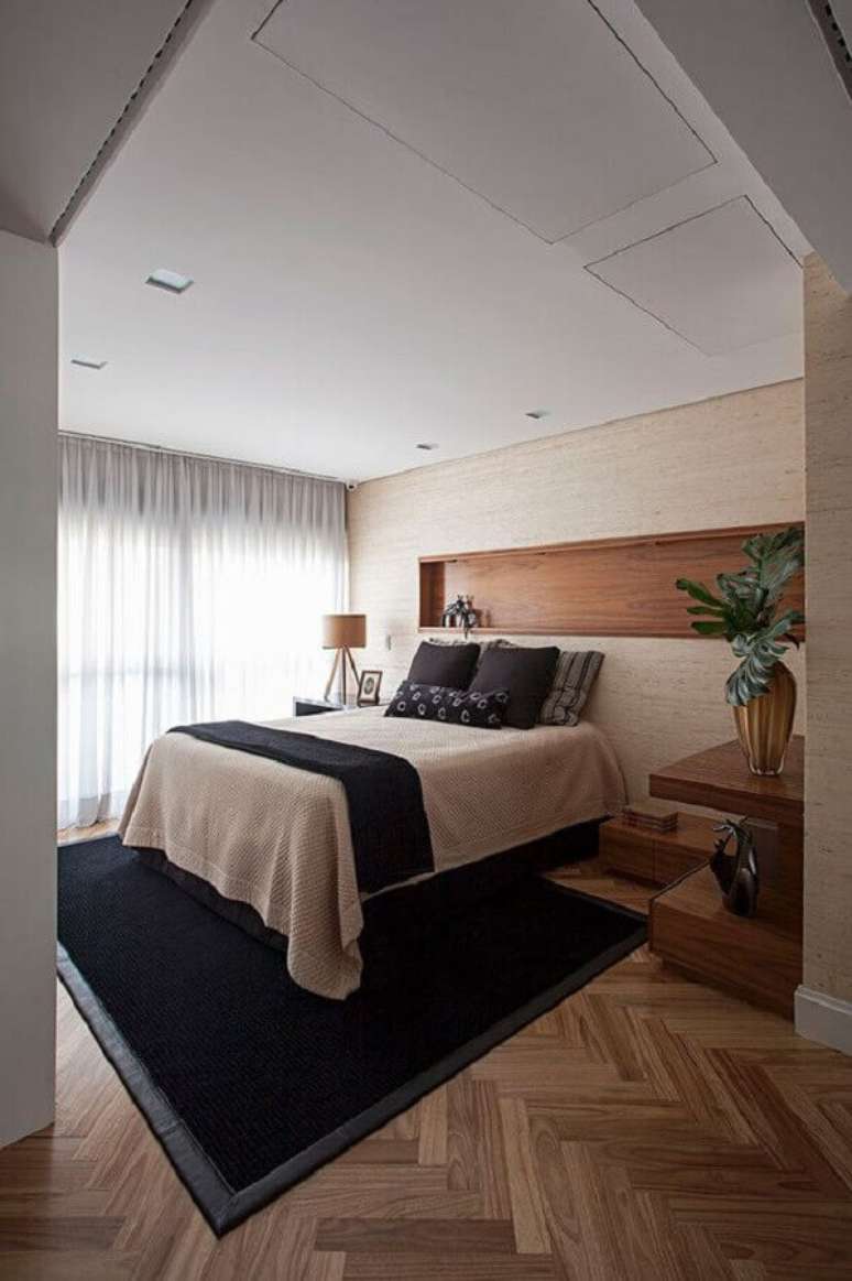 15. Modelo de tapete para quarto de casal decorado em cores neutras – Foto: Casa de Valentina