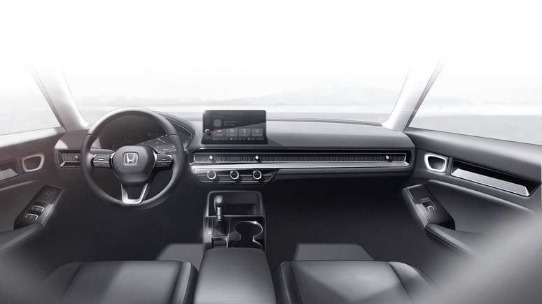 Interior do novo Honda Civic terá linhas minimalistas e central multimídia de aspecto flutuante. 