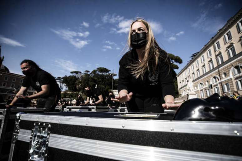 Protesto de trabalhadores do setor de entretenimento em Roma
