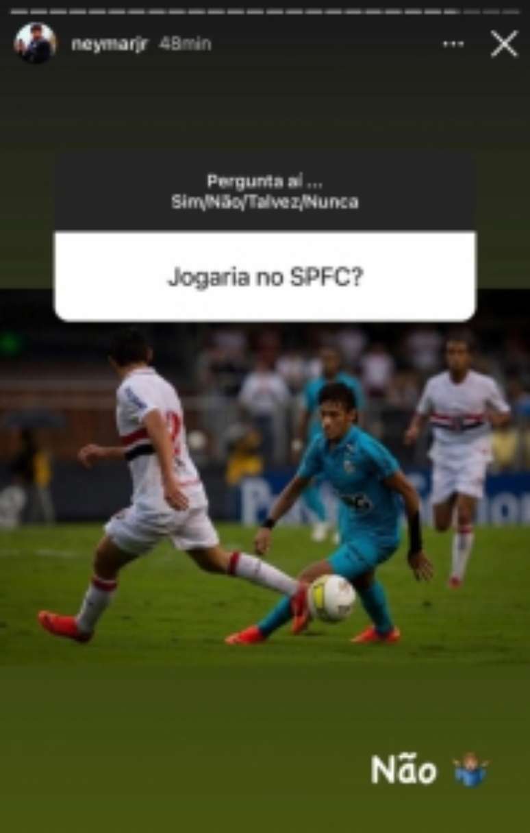 Neymar afirmou que não jogaria pelo São Paulo, em seu Instagram (Reprodução / Instagram)
