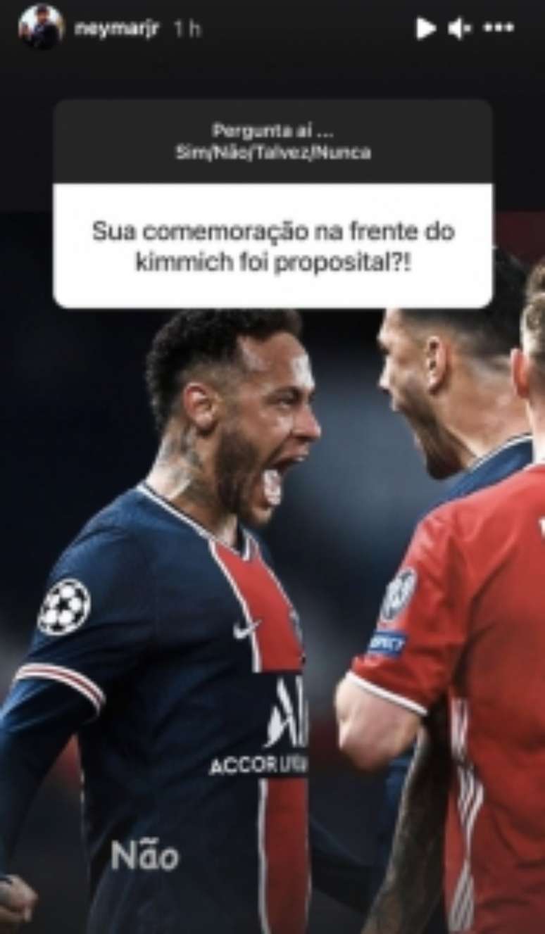 Neymar reforçou que sua comemoração em frente ao Kimmich não foi proposital (Reprodução / Instagram)
