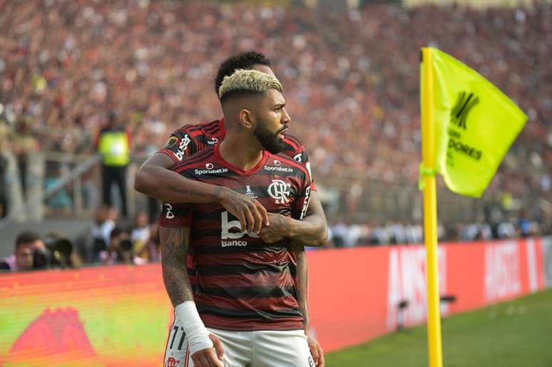 Gabriel Barbosa comemorando um dos 11 gols que tem pelo Flamengo na Libertadores (Foto:  Alexandre Vidal / CRF)