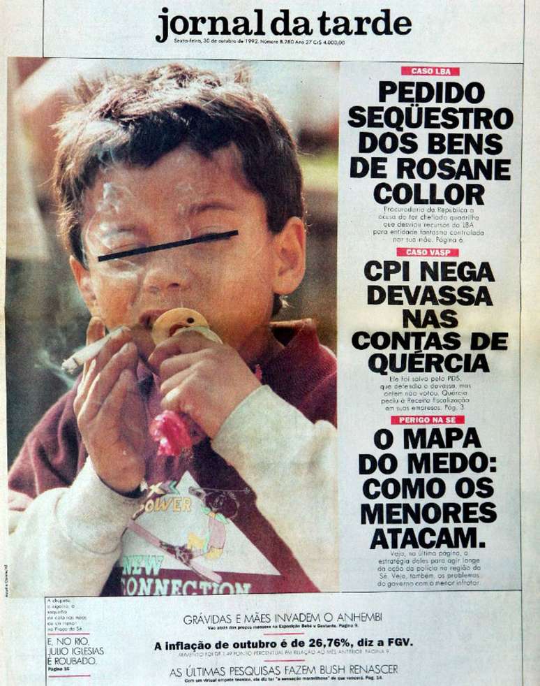 Foto de Maurilo Clareto mostra criança afastando a chupeta da boca para tragar um cigarro e foi publicada na capa do Jornal da Tarde, em 30 de dezembro de 1992