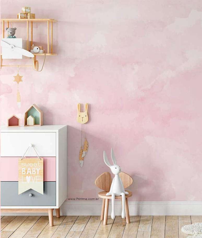 56. Delicado modelo de papel de parede para quarto feminino infantil cor de rosa &ndash; Foto: Pinterest