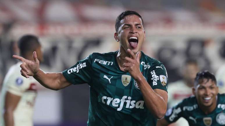 Renan comemora gol contra a equipe do Universitario durante partida da Libertadores (Foto: Cesar Greco/Palmeiras)