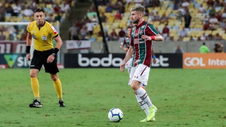 Caio Henrique em ação com a camisa do Fluminense, em 2019 (Foto: FCesar/Ofotografico/Lancepress!)