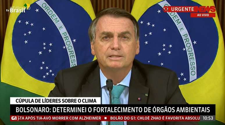 Bolsonaro caprichou nas cores em referência ao Brasil em sua aparição no evento on-line