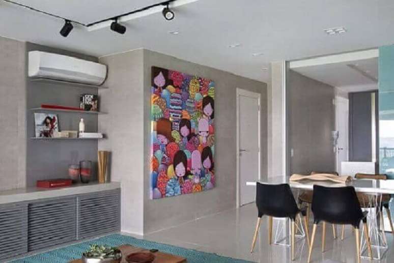 38. Quadro grande para decoração de sala de jantar integrada com sala de estar – Foto: Fernanda Azevedo Mancini