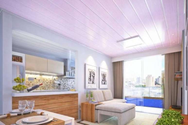 16. Forro de PVC na sala e cozinha &ndash; Ambiente aconchegante e lindo!