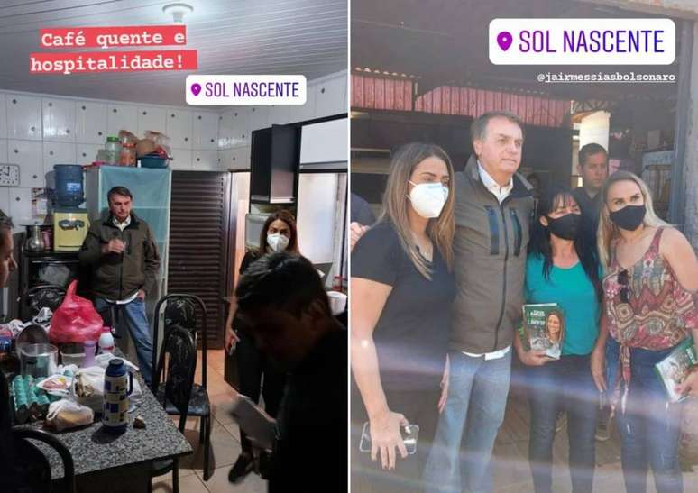 Presidente Jair Bolsonaro durante visitas a Ceilândia e Sol Nascente, regiões administrativas do Distrito Federal, em imagens publicadas em rede social da ministra da Secretaria de Governo, Flávia Arruda.