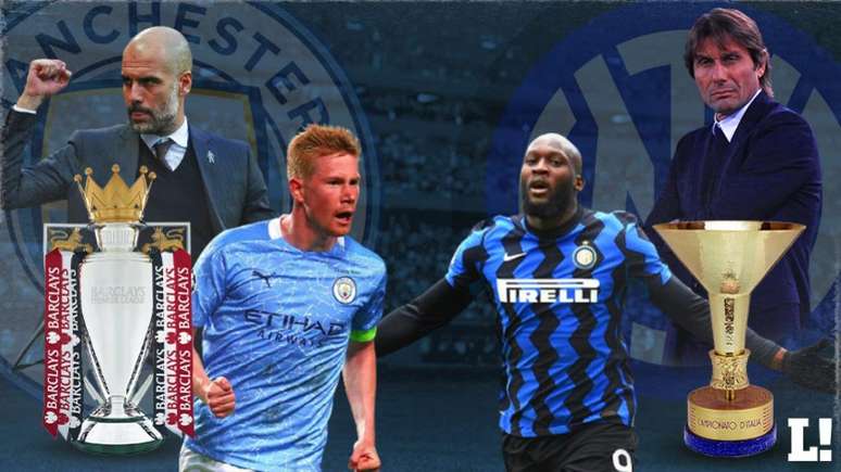 Manchester City vai em busca do sétimo título inglês, enquanto Inter quer o scudetto pela 19ª vez (Foto: Arte Lance!)