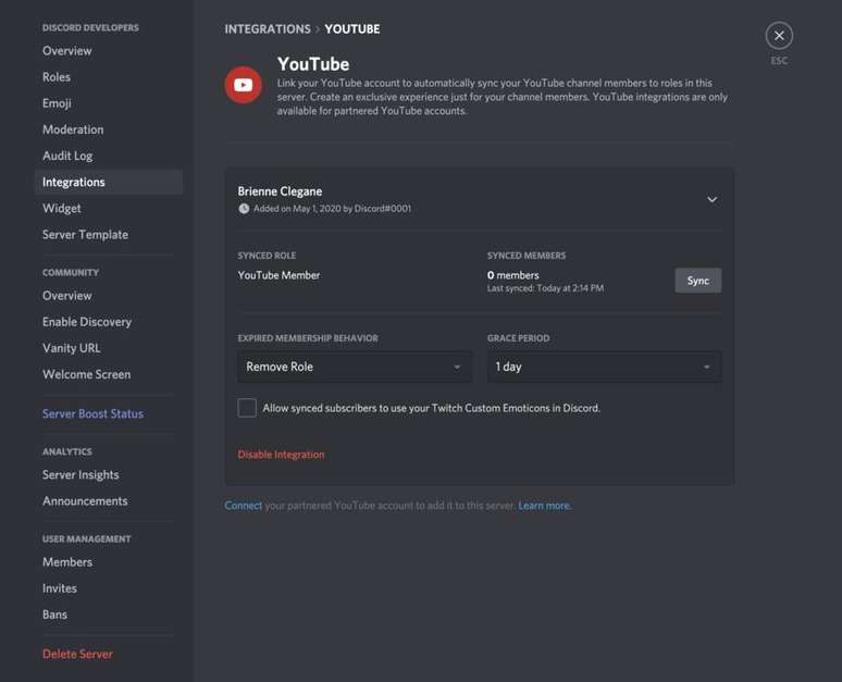 O Discord permite integrações com aplicativos externos, como Google Drive, Twitter, Youtube