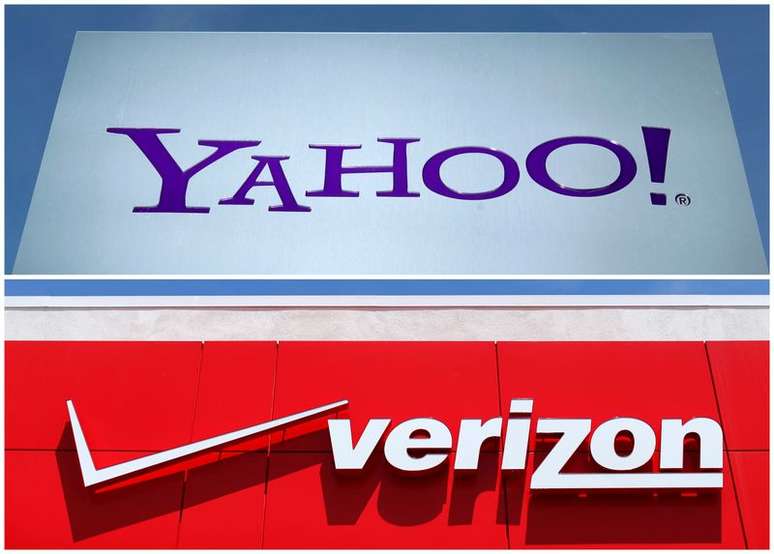 Combina&ccedil;&atilde;o de fotos com logotipos do Yahoo e da Verizon. REUTERS/File Photos