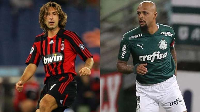 Pirlo, ex-jogador de Milan e Juventus, e Felipe Melo, volante do Palmeiras e ex-Juve (Montagem LANCE!)