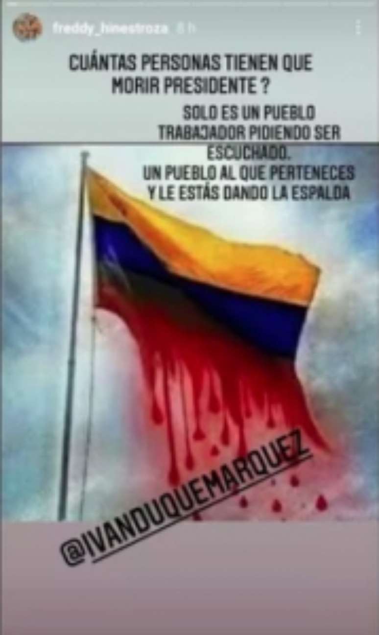 Hinestroza se manifestou sobre caos na Colômbia (Reprodução / Instagram @freddy_hinestroza)