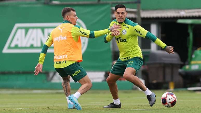 Lucas Lima e Gustavo Gómez em treino do Palmeiras (Foto: Cesar Greco/Palmeiras)