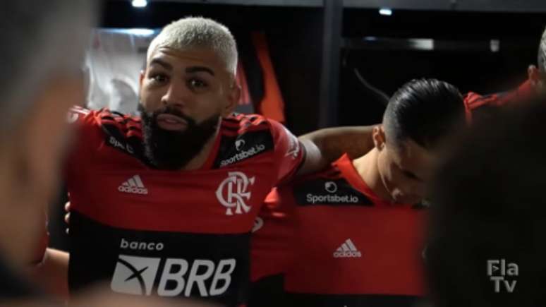 O atacante Gabriel Barbosa, do Flamengo, em discurso no vestiário do Maracanã (Foto: Reprodução/FlaTV)