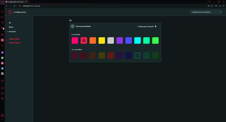 Uma das customizações possíveis é a combinação de cores no navegador.