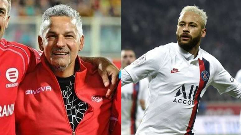 Roberto Baggio ganhou apoio de Neymar após cornetar comentaristas (Montagem Lance!
Fotos: Divulgação/ Twitter Roberto Baggio; AFP)