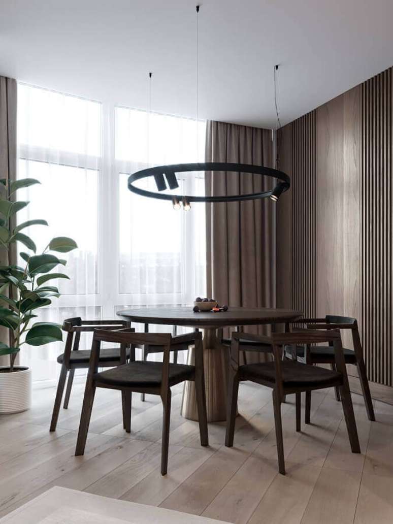 47. Decoração moderna com cadeira com braço para mesa de jantar redonda – Foto: Behance