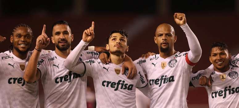 Jogadores do Palmeiras comemoram gol contra o Independiente del Valle (Foto: Cesar Greco/Palmeiras)