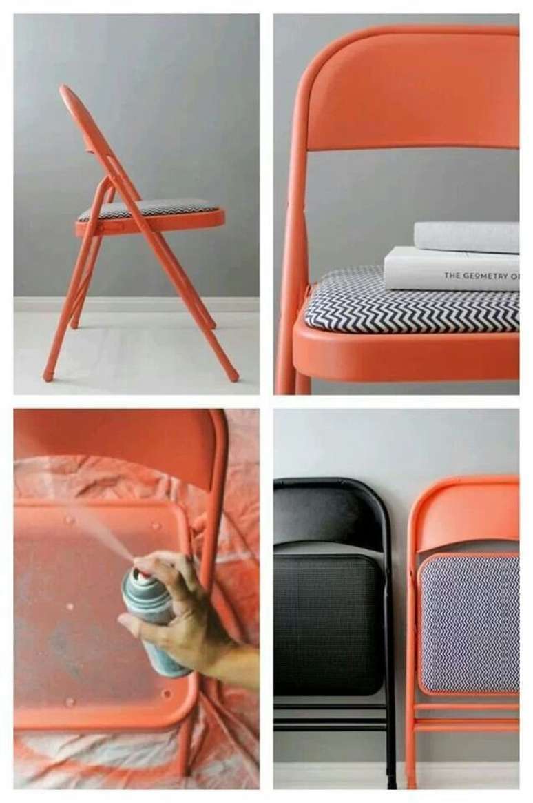 58. Reforma de cadeira salm&atilde;o com estofado estampado &ndash; Foto Reciclar e Decorar