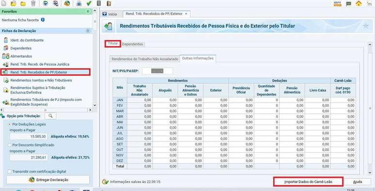 Programa do IR 2021. Veja como preencher as opções referentes ao recebimento de pensão alimentícia.