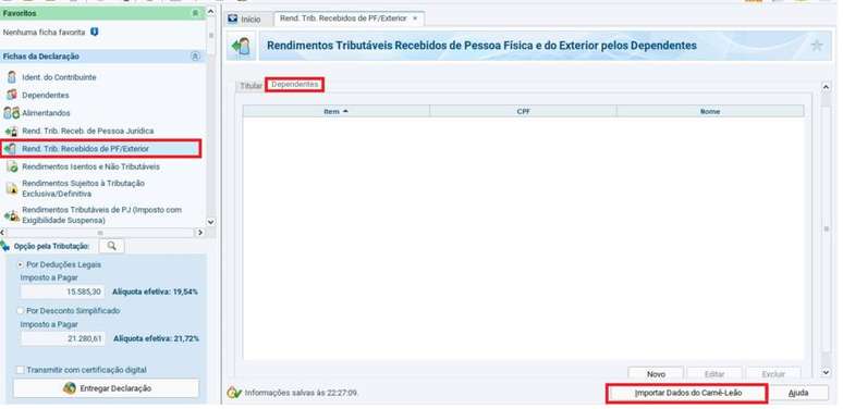 Programa do IR 2021. Veja como preencher as opções referentes ao recebimento de pensão alimentícia.