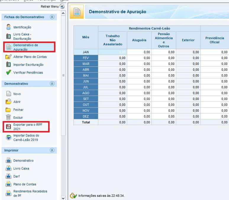 Programa do carnê-leão. Veja como preencher as opções referentes ao recebimento de pensão alimentícia.