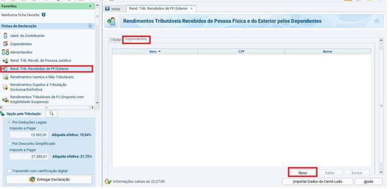 Programa do IR 2021. Veja como preencher as opções referentes ao recebimento de pensão alimentícia.