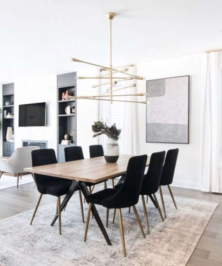 33. Decora&ccedil;&atilde;o com mesa de ferro de jantar para sala moderna &ndash; Foto Etsy