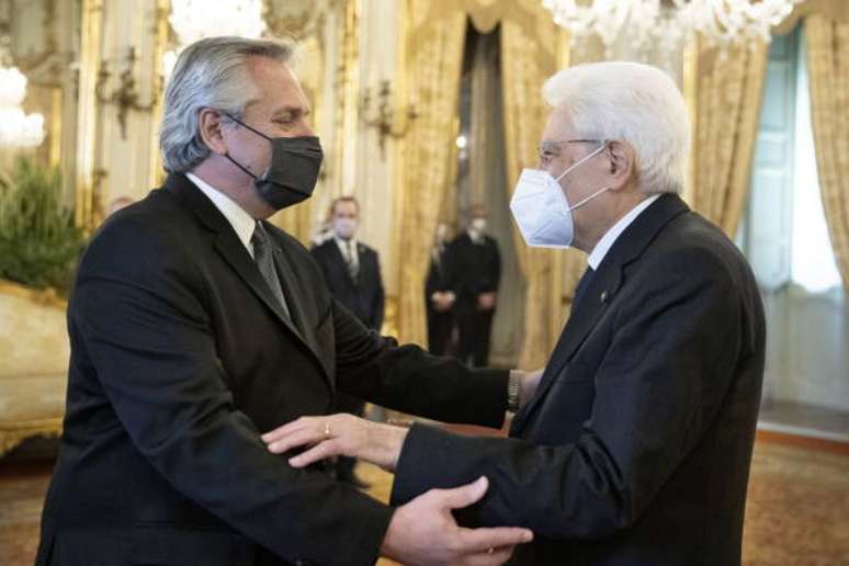 Sergio Mattarella e Alberto Fernandez durante encontro em Roma