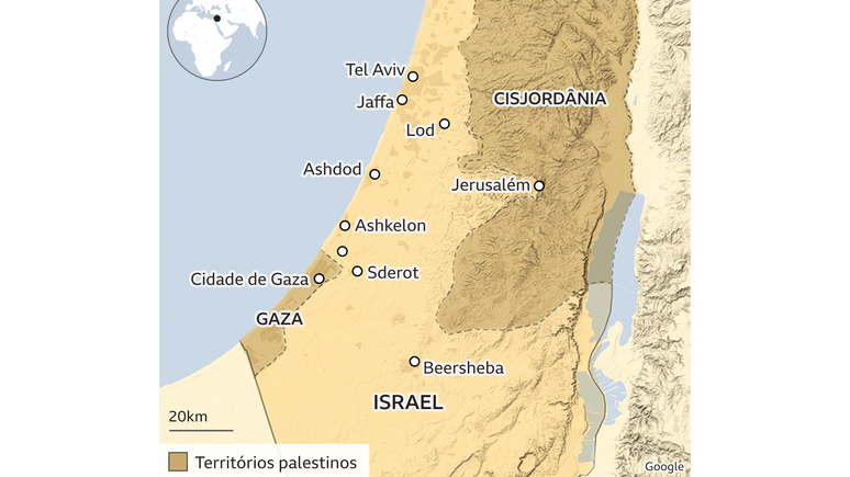 mapa de israel e dos territórios palestinos