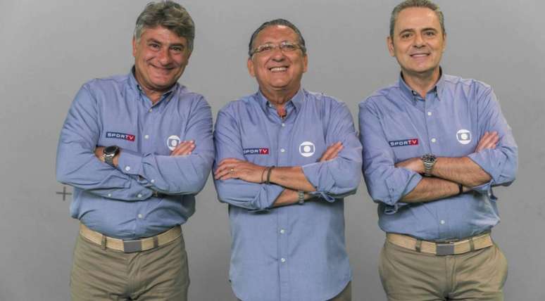 Cléber Machado (à esq.), Galvão Bueno (ao centro) e Luis Roberto (à dir.) são narradores do Grupo Globo (Foto: Divulgação/Globo)