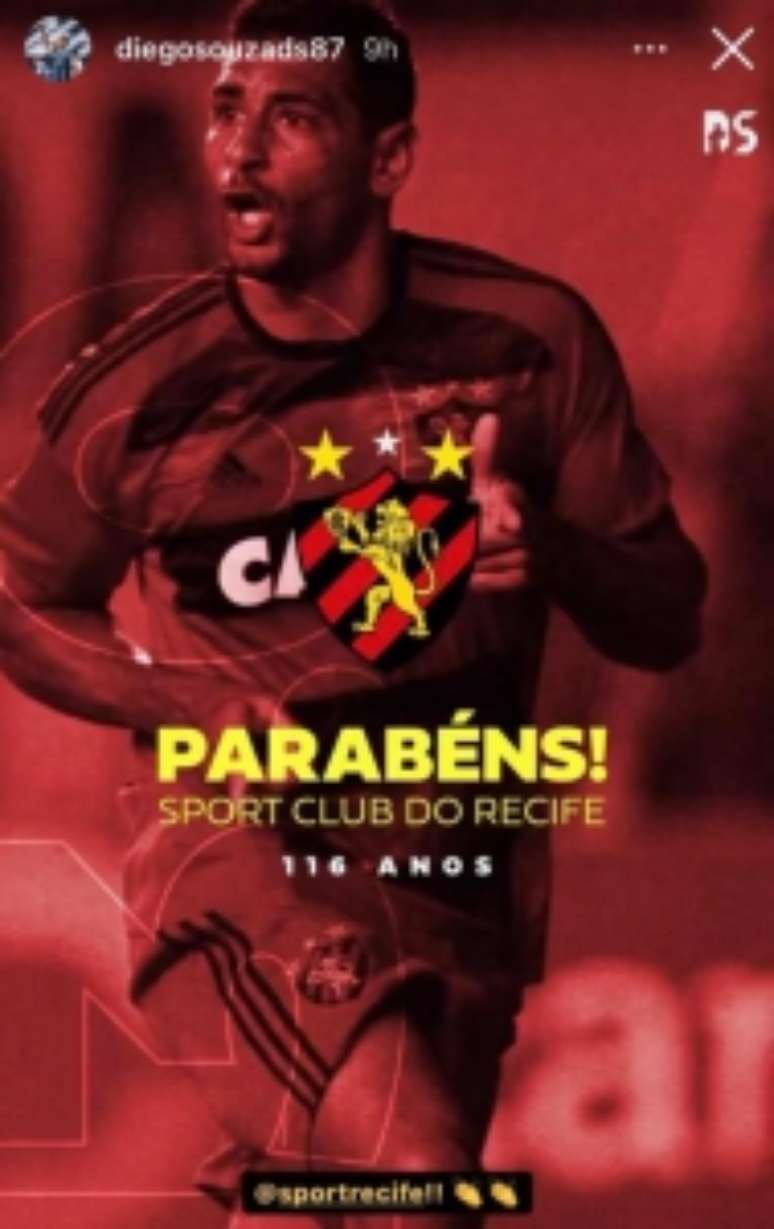 Diego Souza parabenizando o Sport (Reprodução: Instagram)