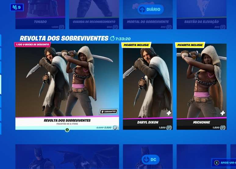 Daryl e Michonne na loja de Fortnite