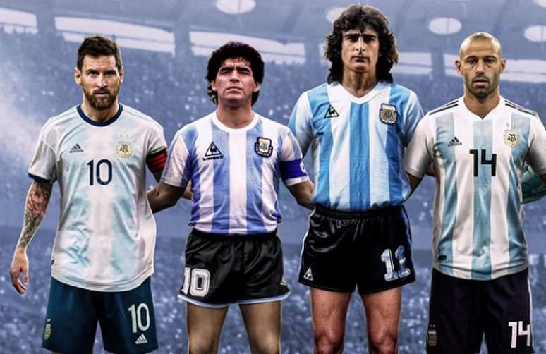 Lionel Messi, Diego Maradona, Mario Kempes e Mascherano puxam a fila das lendas (Foto: Reprodução/Fifa)