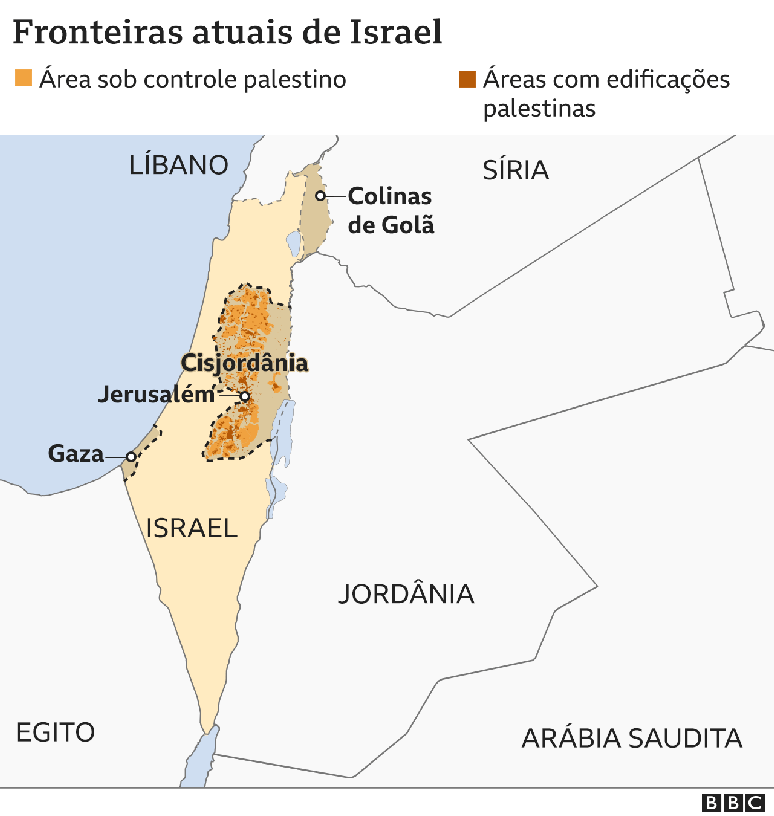 Desenho atual das fronteiras de Israel