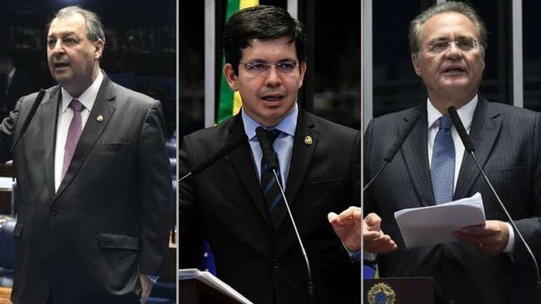 Os senadores Omar Aziz (PSD-AM), Randolfe Rodrigues (Rede-AP) e Renan Calheiros (MDB-AM); eles têm papéis de destaque na comissão