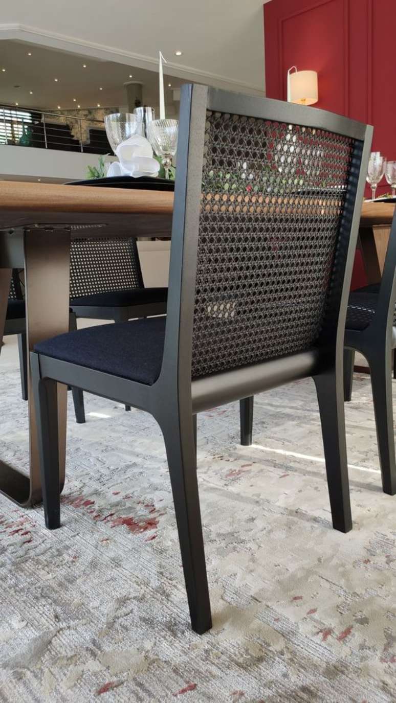 50. Cadeira de palha preta para sala de jantar moderna &ndash; Foto Art Ville Moveis