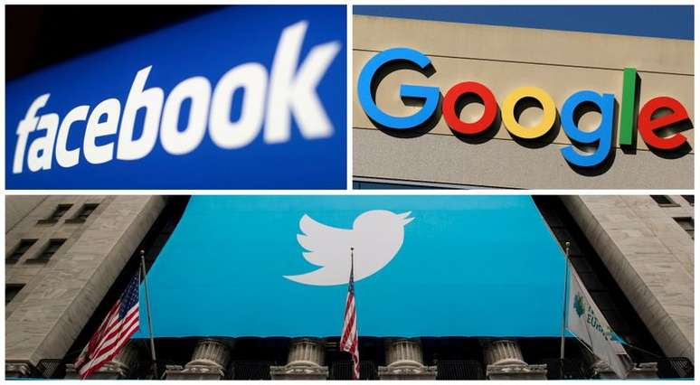 Logos dos gigantes da tecnologia Facebook, Google e Twitter. REUTERS/Arquivo