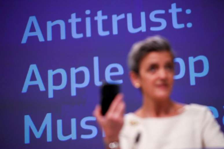 Comiss&aacute;ria europeia para assuntos digitais, Margrethe Vestager. 30/4/2021. Francisco Seco/Pool via REUTERS