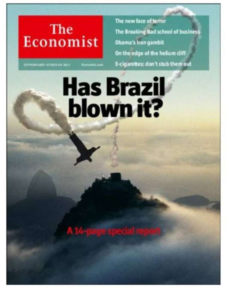 Capa de 2013 mostra o Brasil desgovernado, com o Cristo Redentor voando a esmo