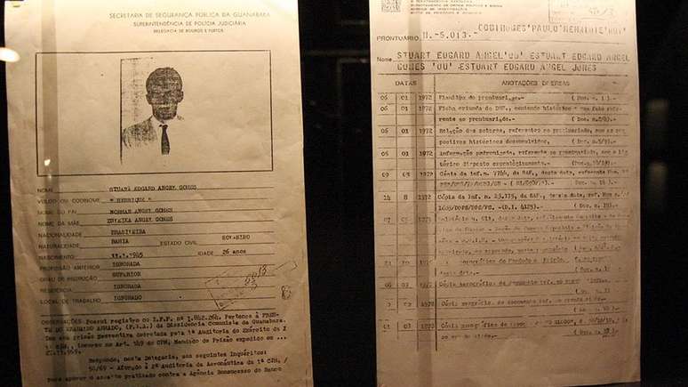 Ficha de Stuart Jones, filho de Zuzu; ele foi torturado e morto nas m&atilde;os do Estado, aos 25 anos de idade