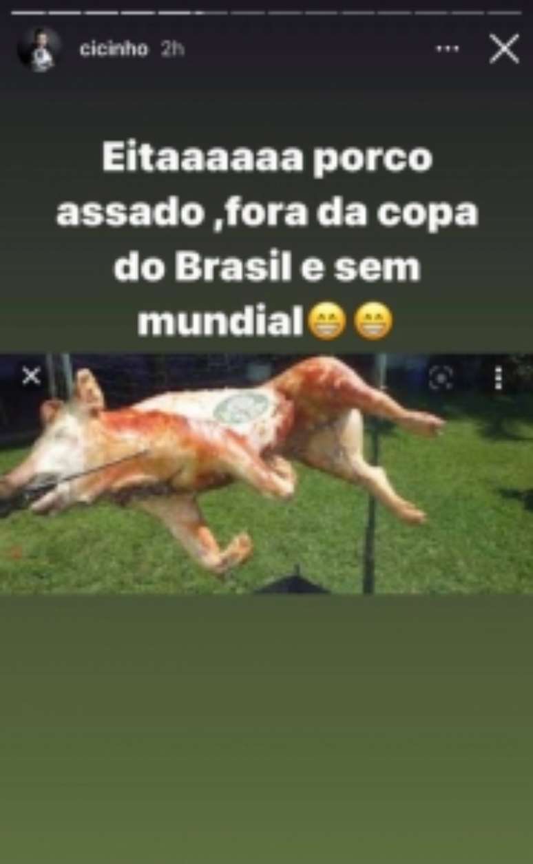 Cicinho tirou sarro do Palmeiras após a eliminação desta quarta-feira (Reprodução: Instagram)