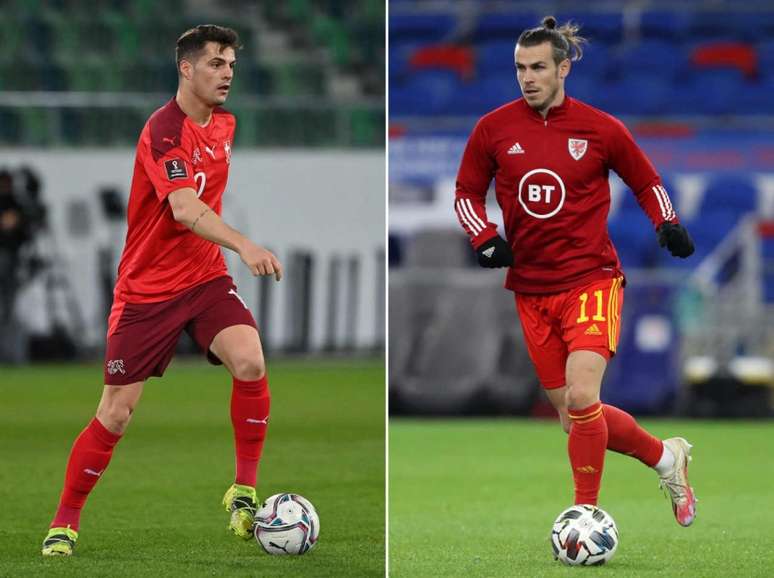 Xhaka e Bale são os principais nomes de Suíça e País de Gales (Foto: FABRICE COFFRINI, GEOFF CADDICK / AFP)