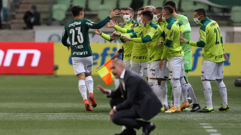 Raphael Veiga comemora gol contra o Corinthians no Allianz Parque (Foto: Cesar Greco/Palmeiras)