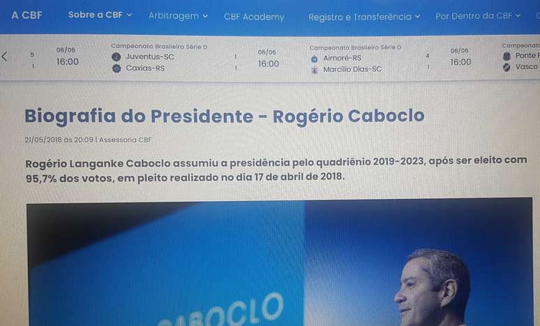Site da CBF retirou biografia de Caboclo, o presidente afastado